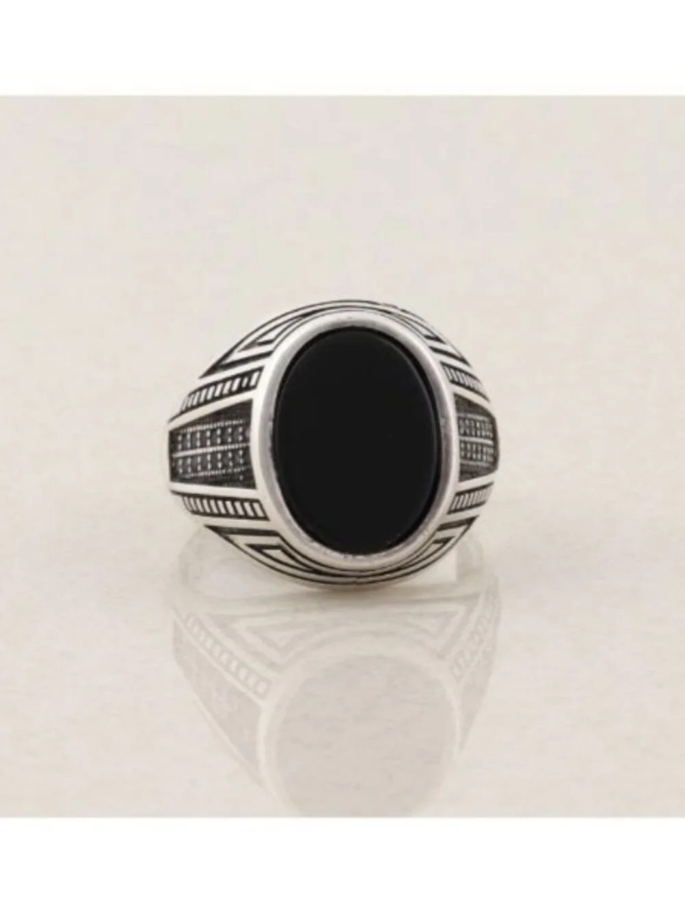 Men's Sterling Silver Black Onyx & Black Spinel Ring Size 11 3/4